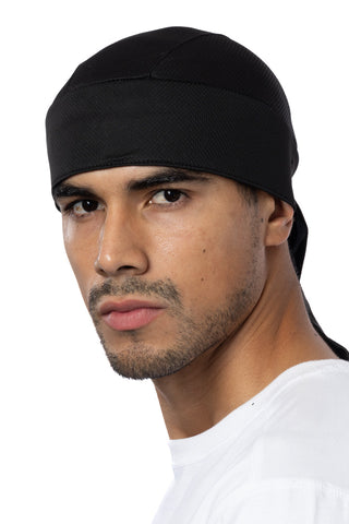 Solid Black Perforated Full-Head Wrap (w/Hidden Elastic Band)