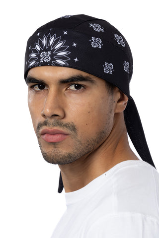 Black Paisley Perforated Full-Head Wrap (w/Hidden Elastic Band)