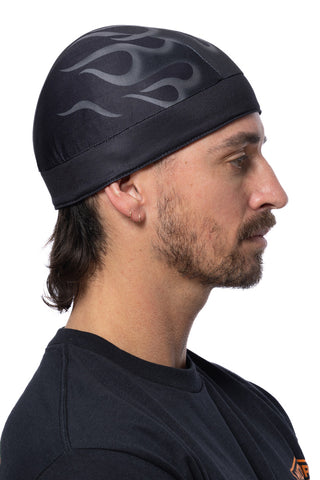 Black Flames Skull Cap Light Weight w/Inner Elastic Band