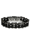 XL Black & Chrome Double Bike Chain Stainless Steel Bracelet - Heavy Duty (Unisex)