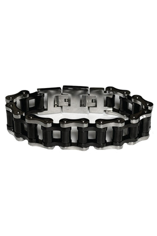 XL Black & Chrome Double Bike Chain Stainless Steel Bracelet - Heavy Duty (Unisex)