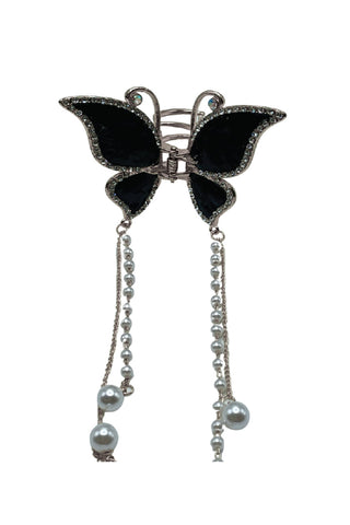 2" Bling Silver Black Butterfly Jaw Clip