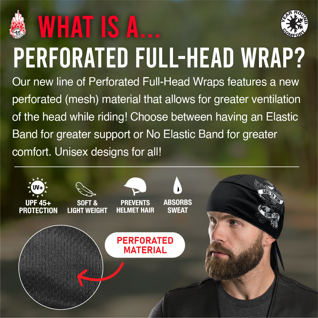 Solid Black Perforated Full-Head Wrap (w/Inner Elastic Band