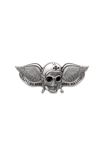 LIVE TO RIDE Helmet & Wings Skull Pin – Hair Glove