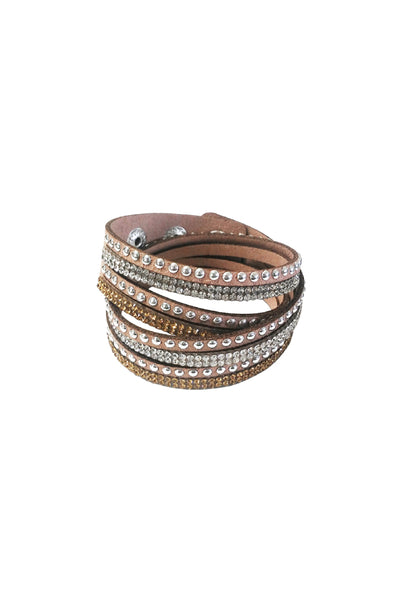 Silver Stud and Bling Brown Faux Suede Bracelet – Hair Glove